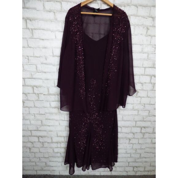 $199 Catherine's Purple Masquerade Beaded Dress & Jacket Set 30W NEW -  mordernwear.com